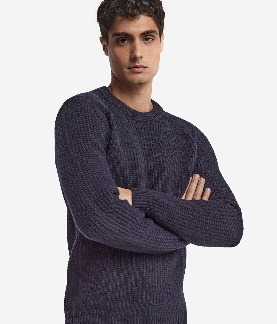 jersey de cuello redondo de cachemira ultrasuave acanalado