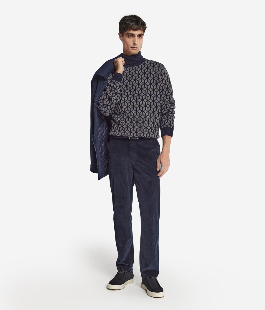 jersey de cuello alto de cachemira jacquard con motivo óptico