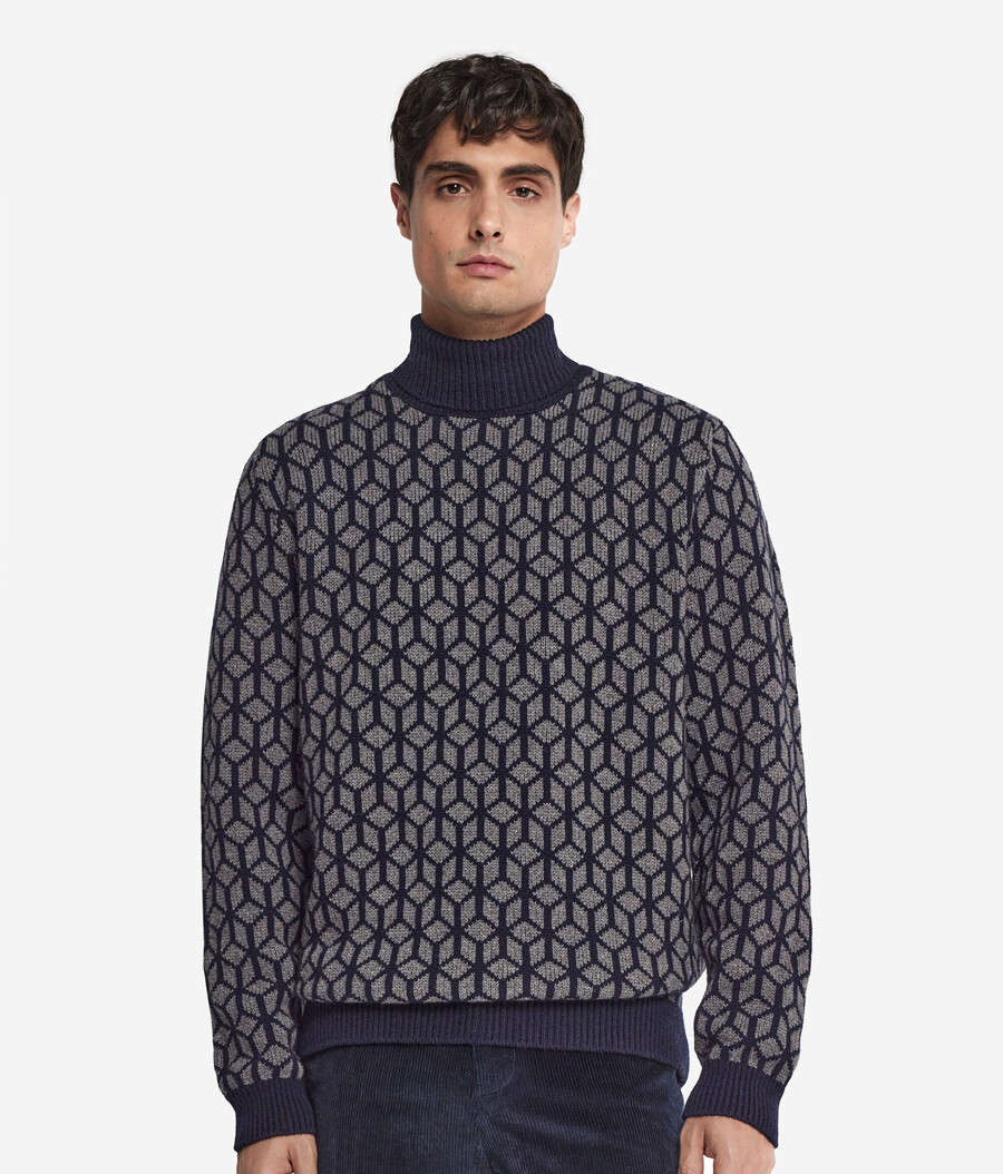 jersey de cuello alto de cachemira jacquard con motivo óptico