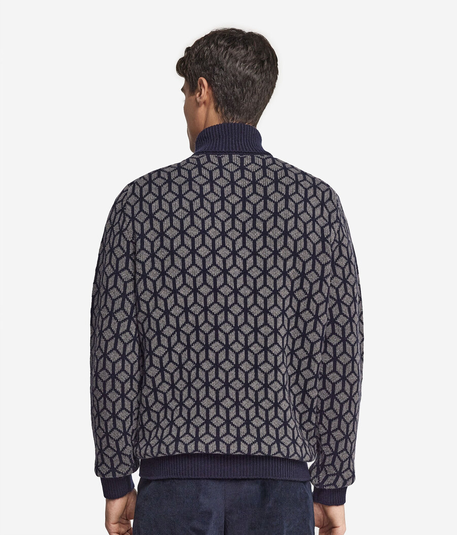 jersey de cuello alto de cachemira jacquard con motivo óptico