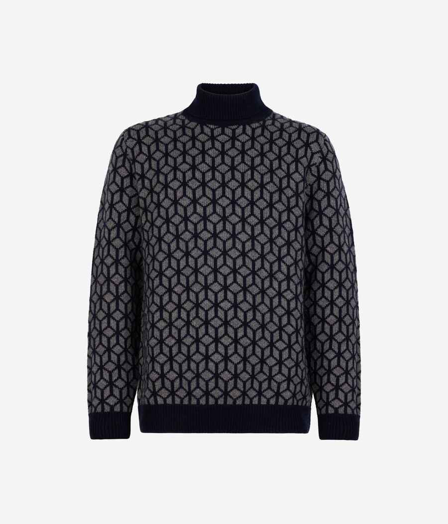 jersey de cuello alto de cachemira jacquard con motivo óptico