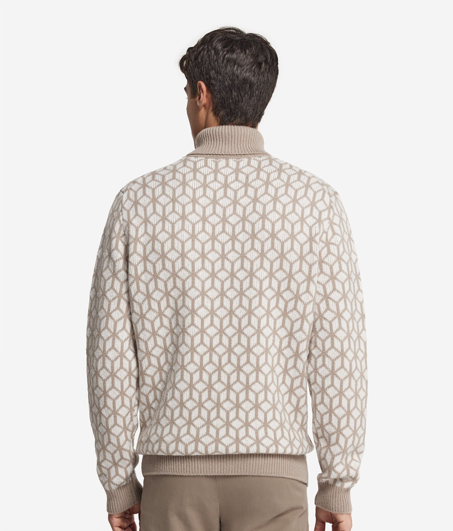 jersey de cuello alto de cachemira jacquard con motivo óptico