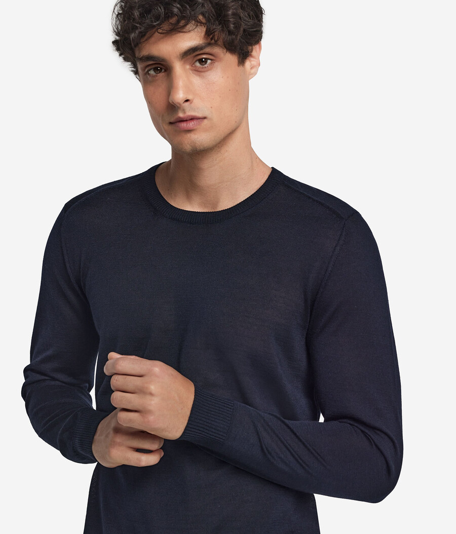 jersey de cuello redondo de cachemira y seda