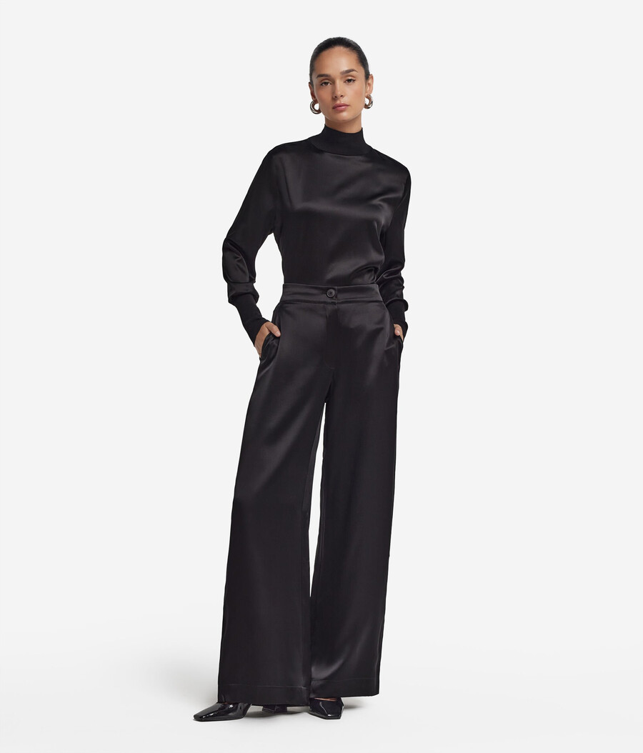pantalones anchos de satén de seda