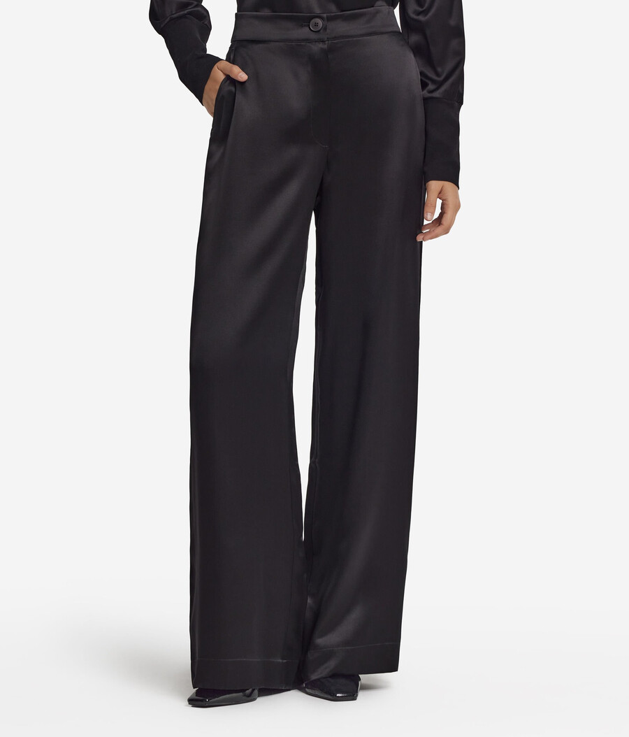 pantalones anchos de satén de seda