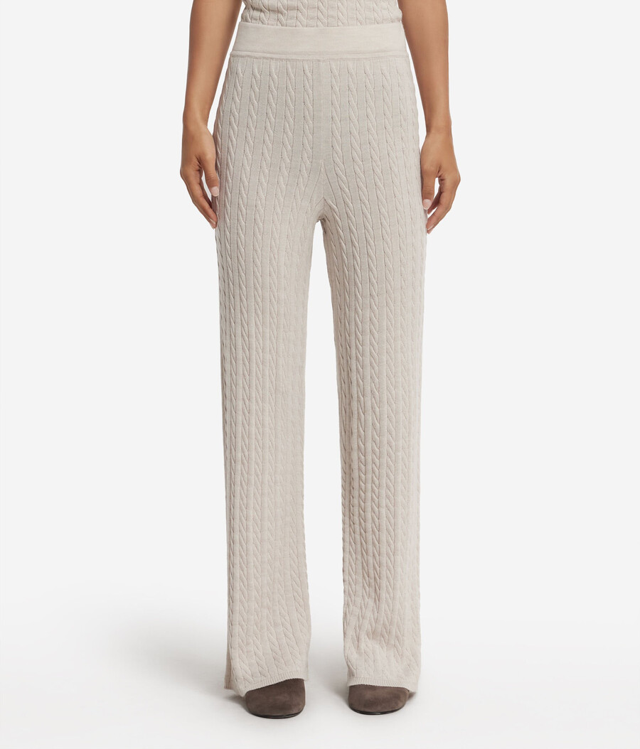 pantalones anchos de punto de cable de lana