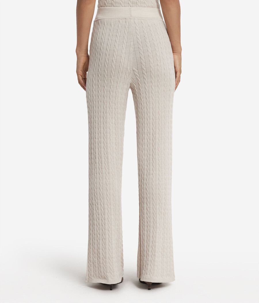 pantalones anchos de punto de cable de lana