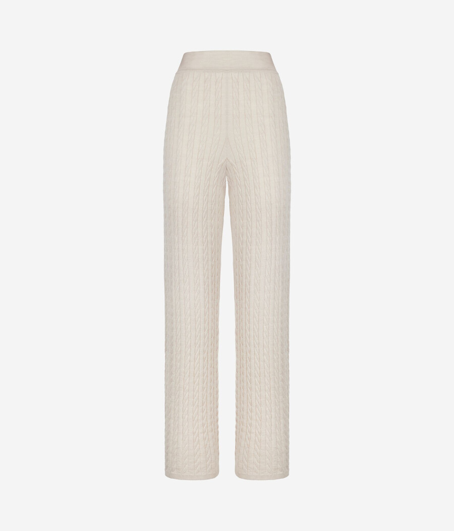 pantalones anchos de punto de cable de lana