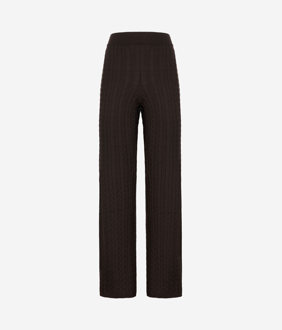 pantalones anchos de punto de cable de lana