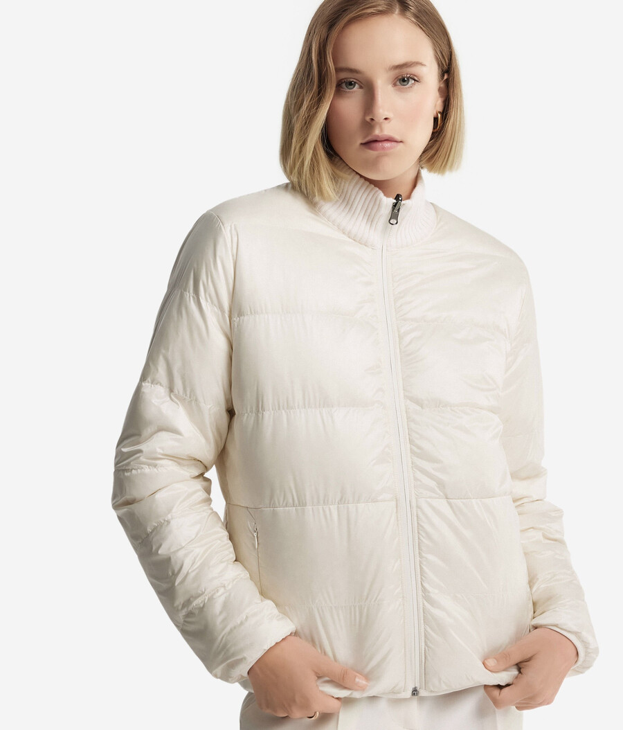 chaqueta reversible de plumón de cachemira con estampado de trenzas