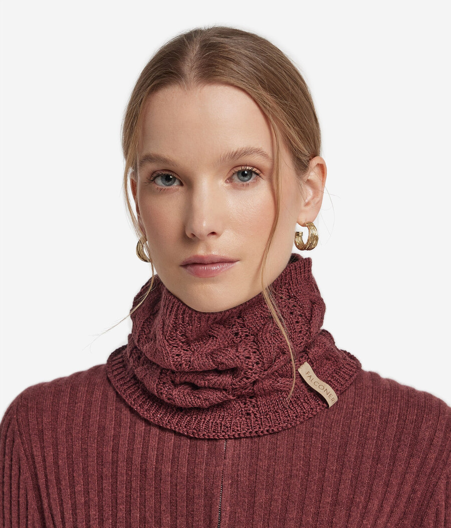 cuello de punto trenzado de lana lamé