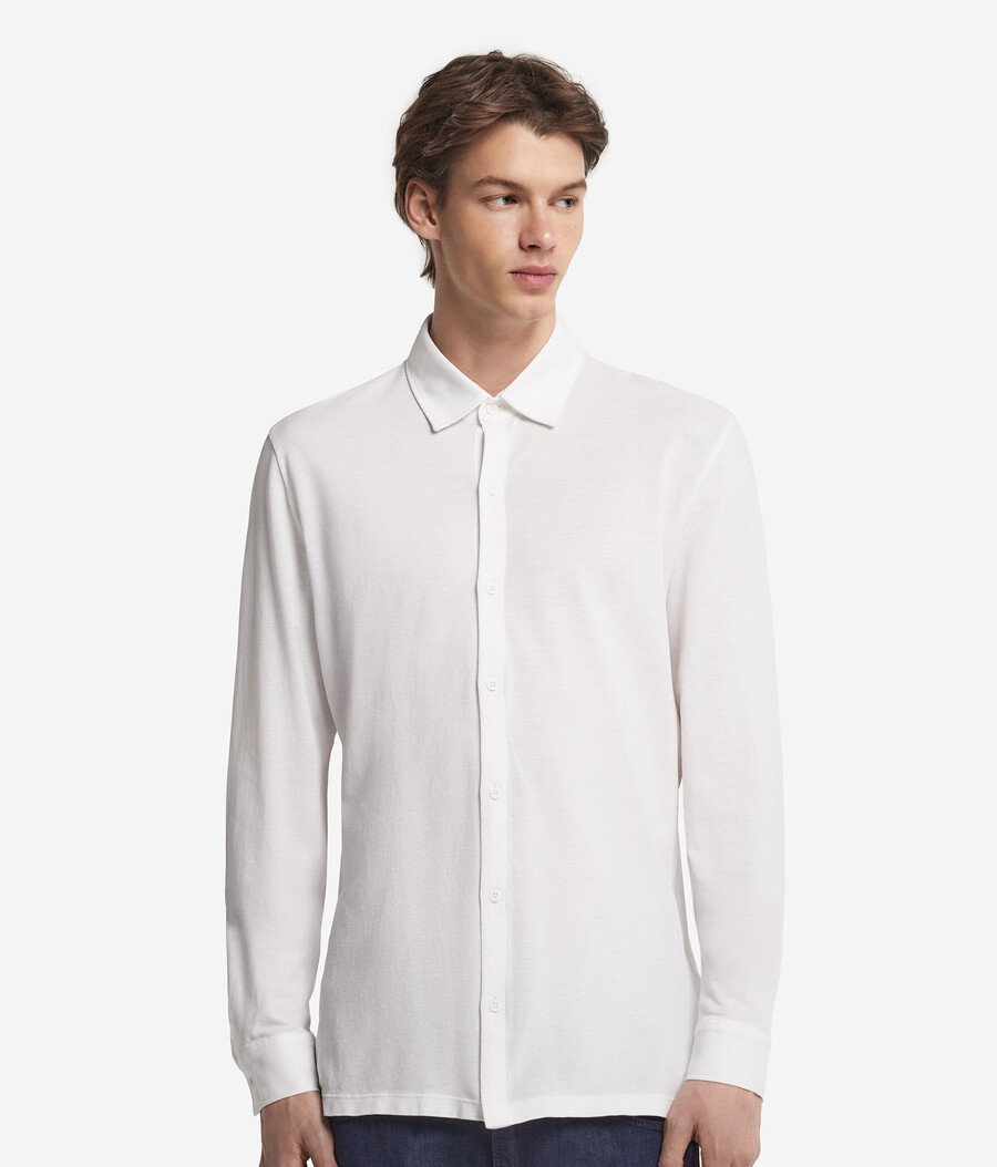 camisa de manga larga en piqué de algodón y seda