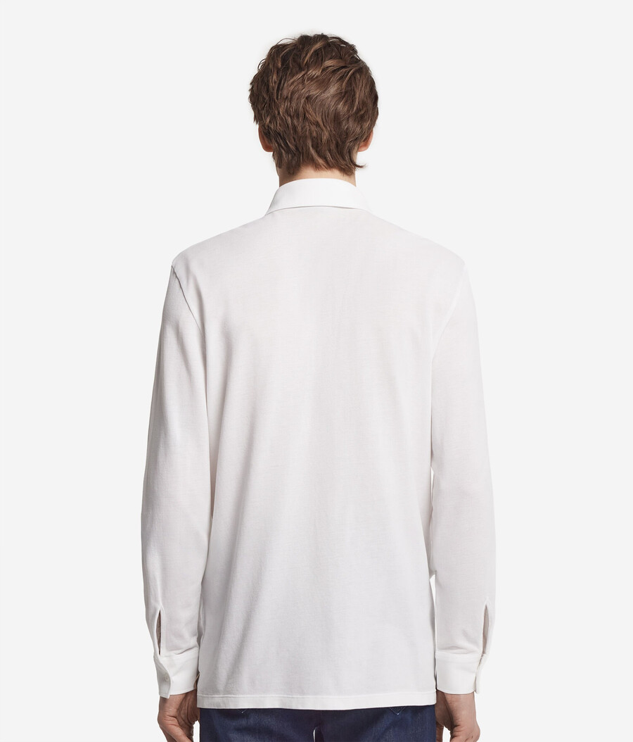 camisa de manga larga en piqué de algodón y seda