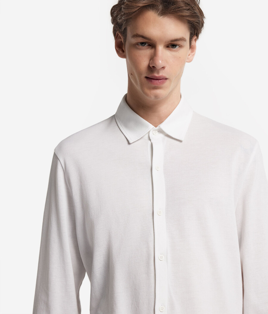 camisa de manga larga en piqué de algodón y seda