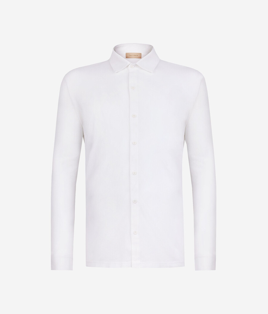 camisa de manga larga en piqué de algodón y seda