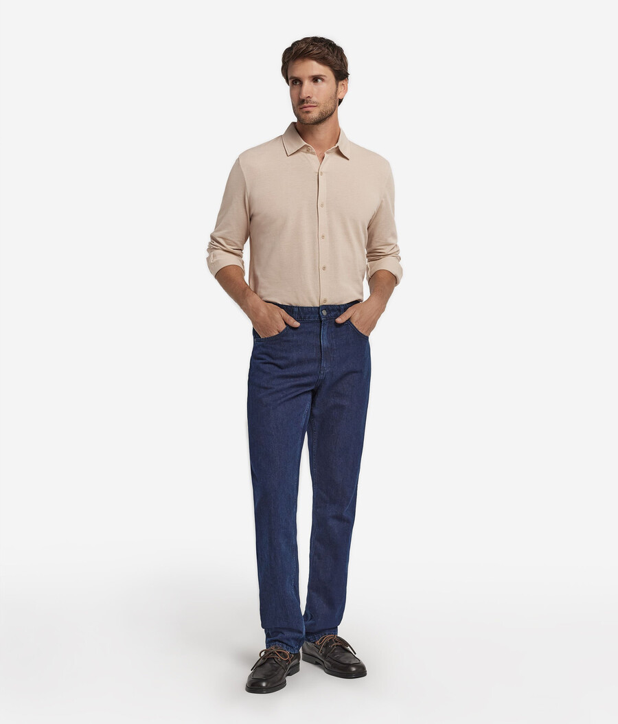 camisa de manga larga en piqué de algodón y seda