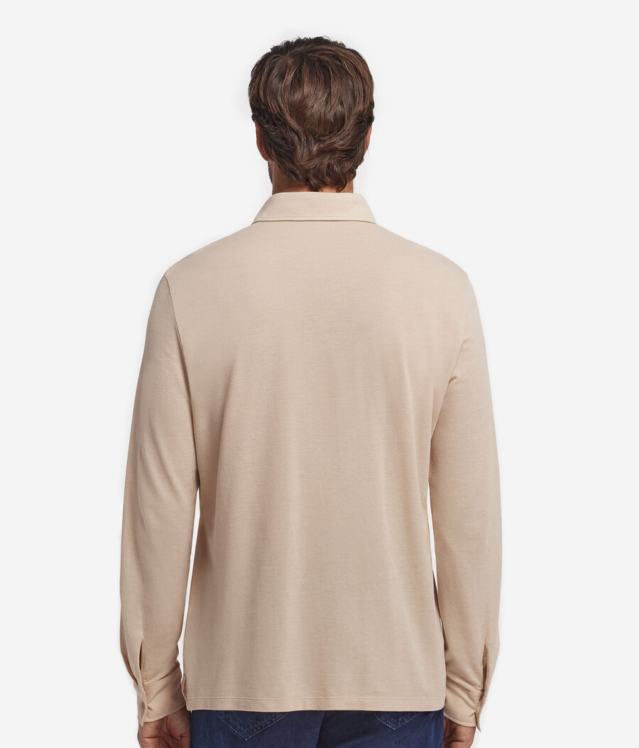 camisa de manga larga en piqué de algodón y seda