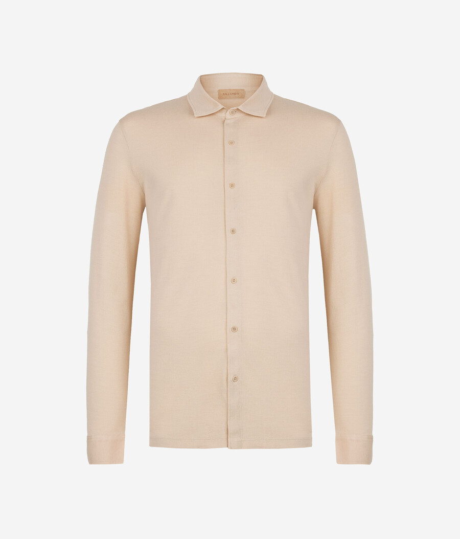 camisa de manga larga en piqué de algodón y seda