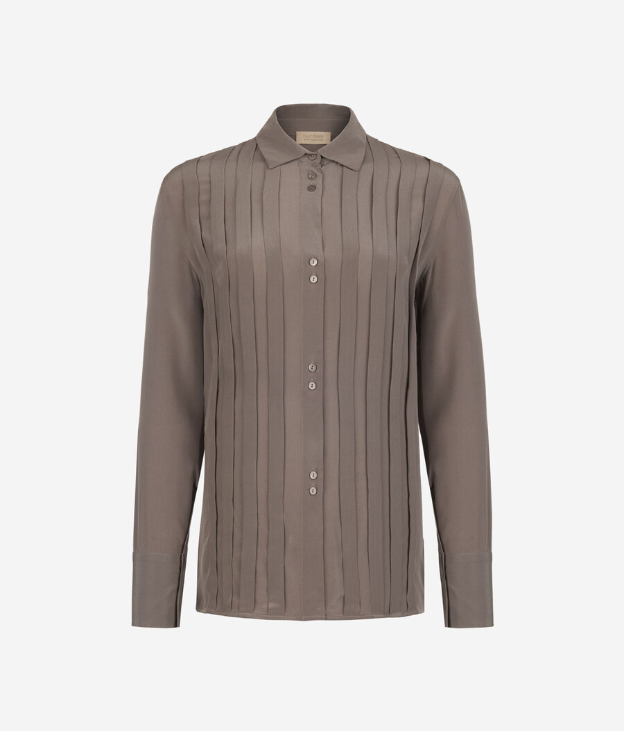 camisa plisada de seda