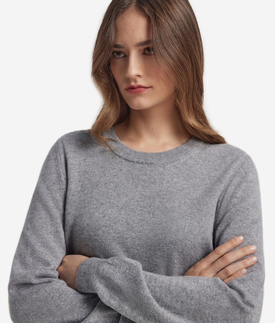 jersey de cachemira ultrasuave de manga larga y cuello redondo
