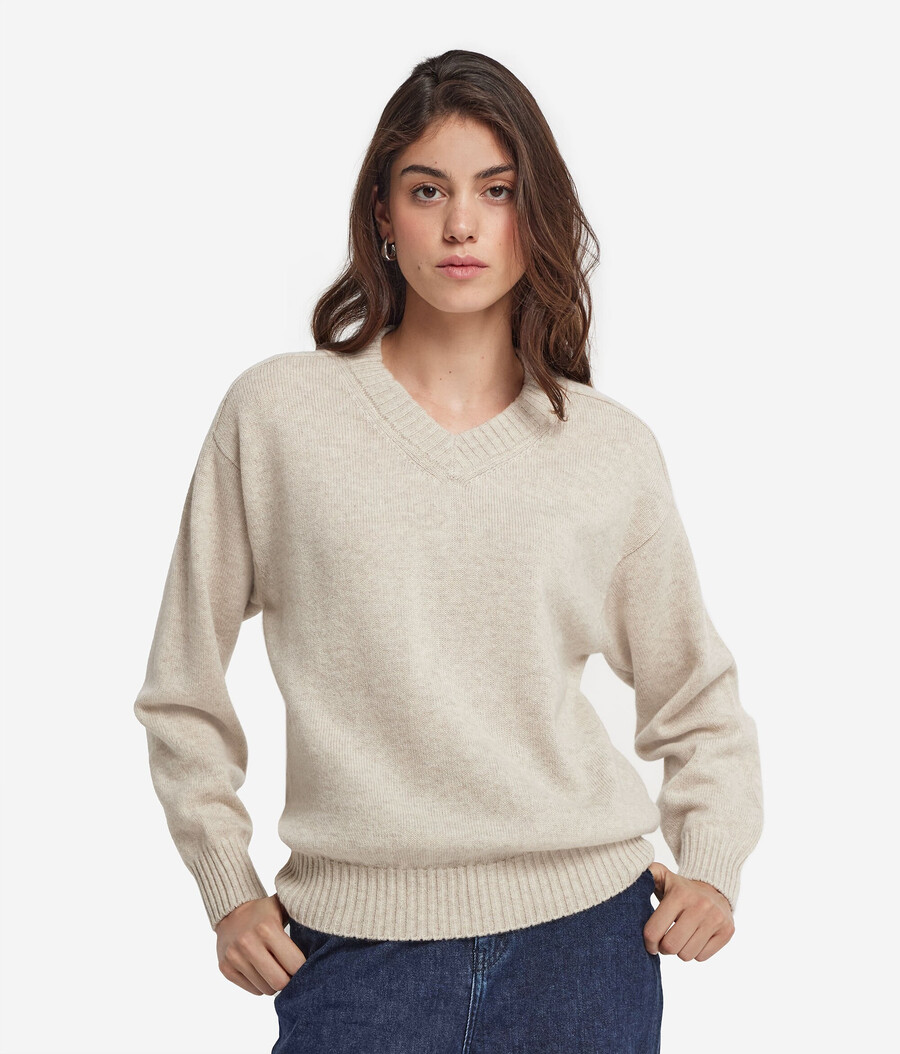 jersey de cachemira ultrasuave con cuello en v y mangas ajustadas