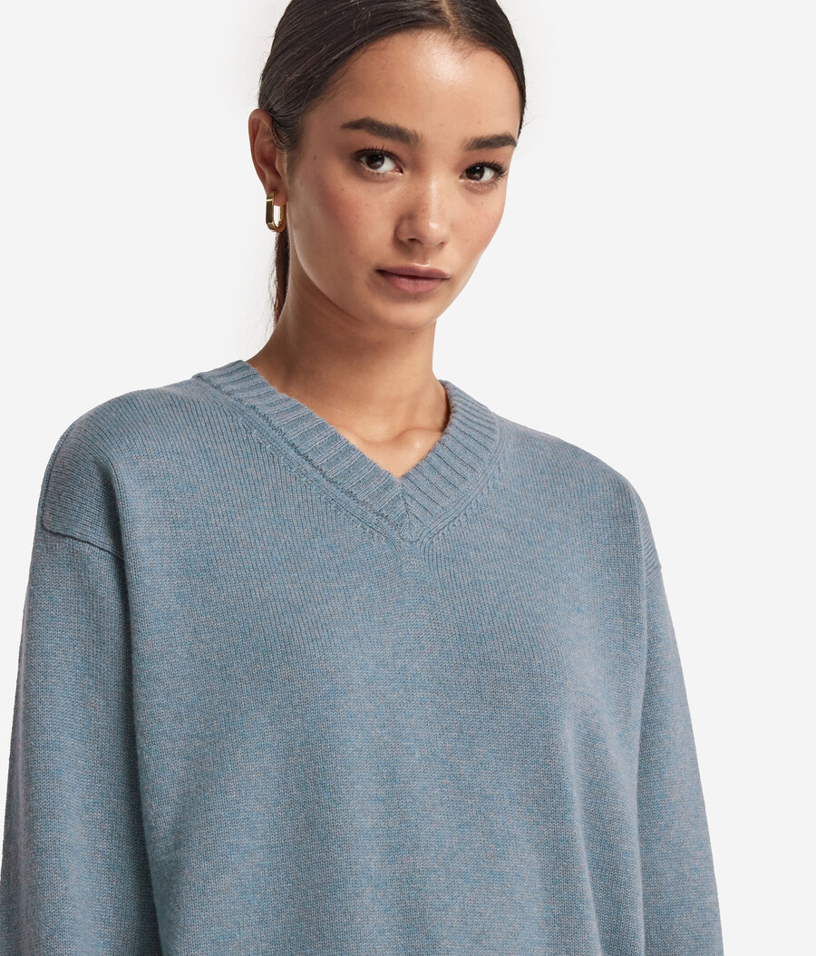 jersey de cachemira ultrasuave con cuello en v y mangas ajustadas