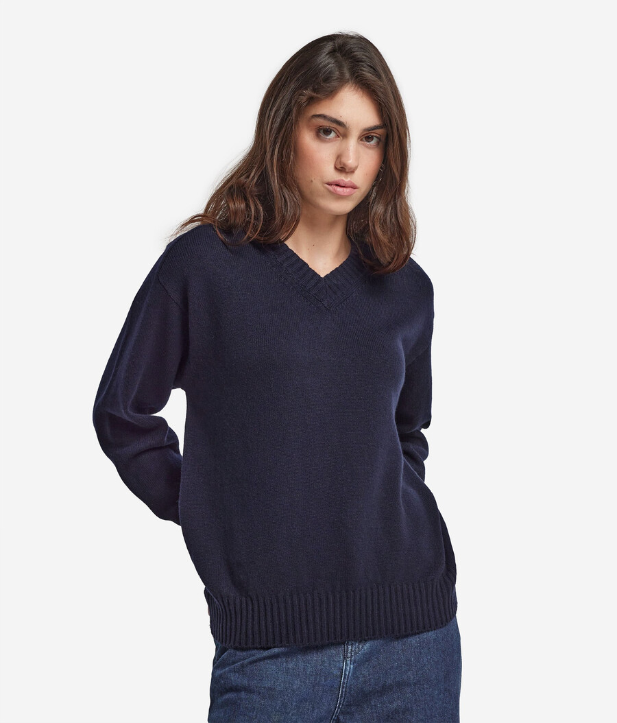 jersey de cachemira ultrasuave con cuello en v y mangas ajustadas