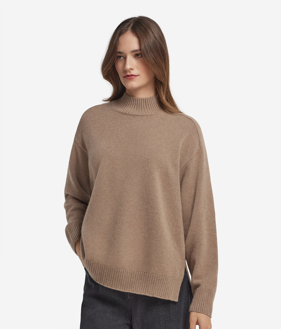 jersey de cuello alto de cachemira ultrasuave con mangas ajustadas