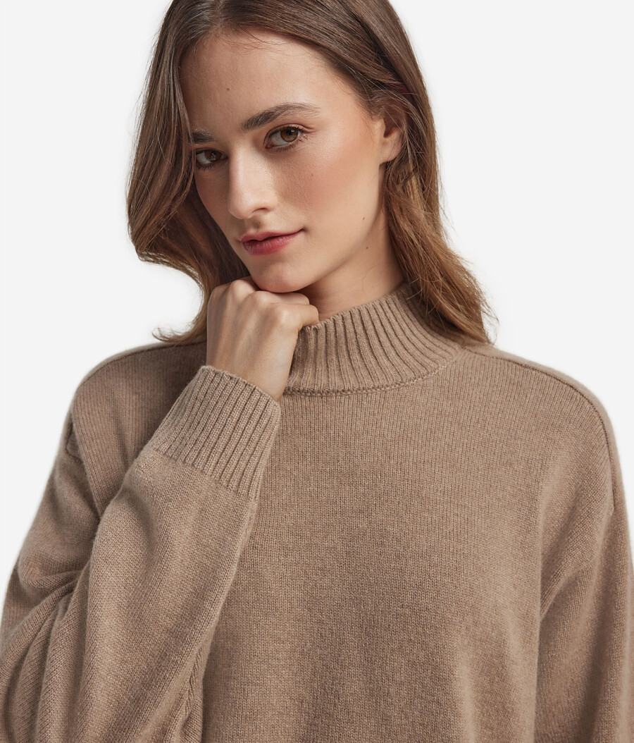 jersey de cuello alto de cachemira ultrasuave con mangas ajustadas