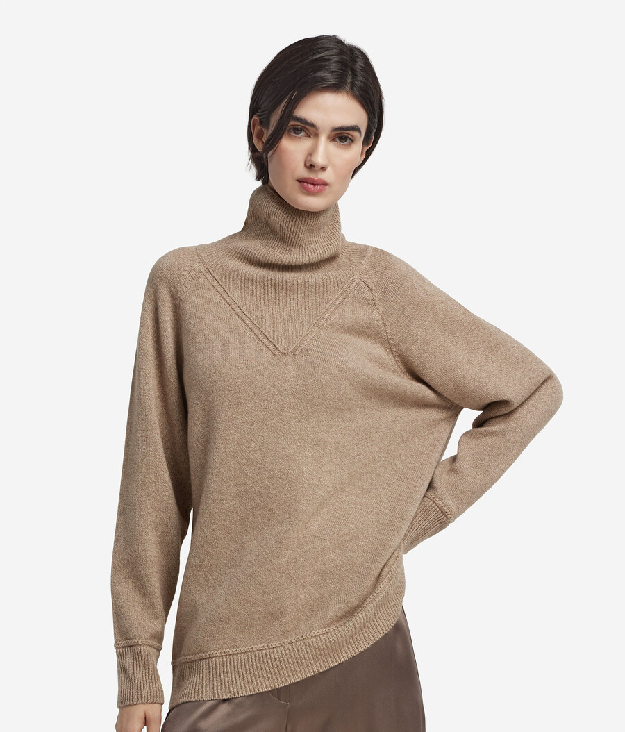 jersey de cuello alto de cachemira ultrasuave sin teñir con puntada de cable