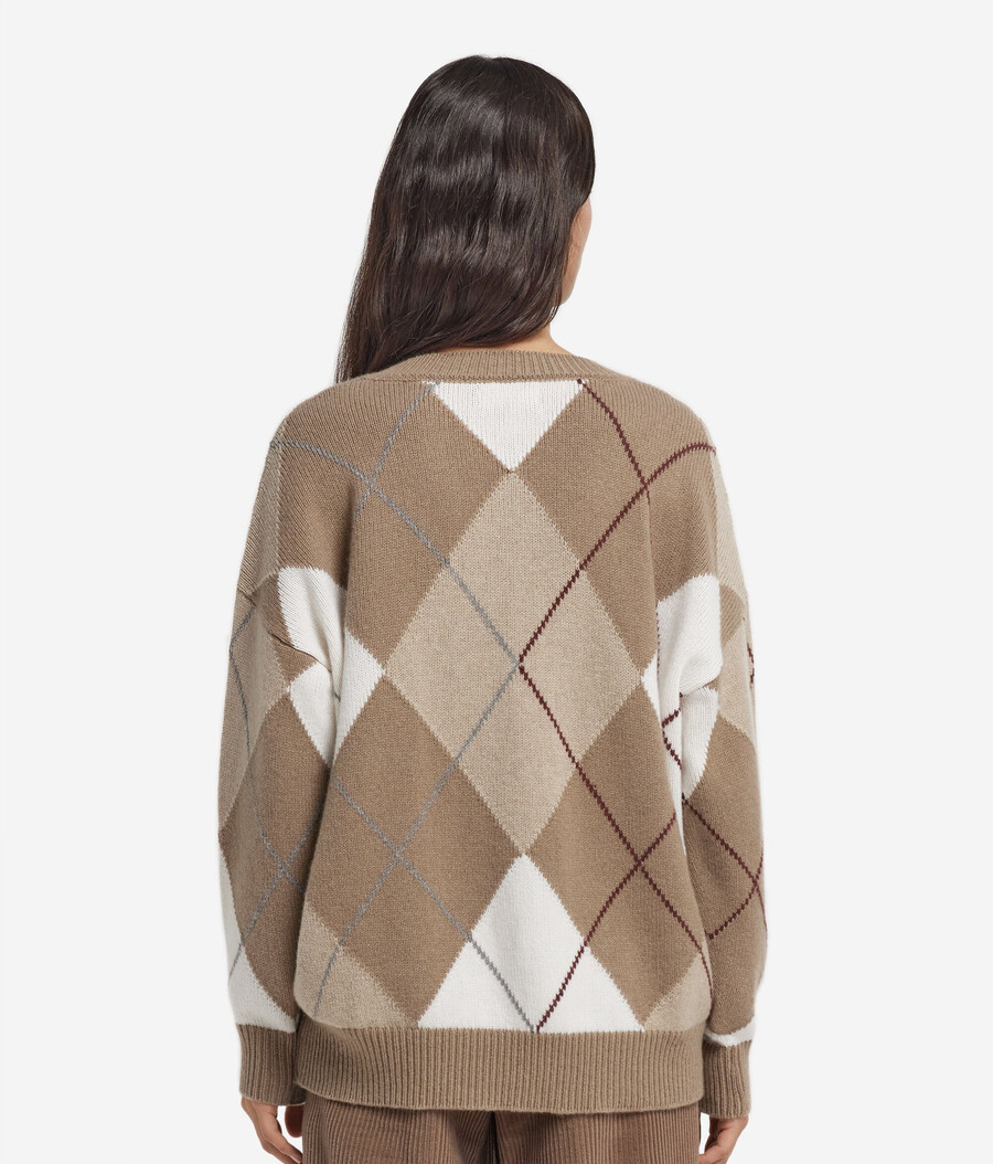 suéter de cachemira ultrasuave con cuello en v y estampado de rombos