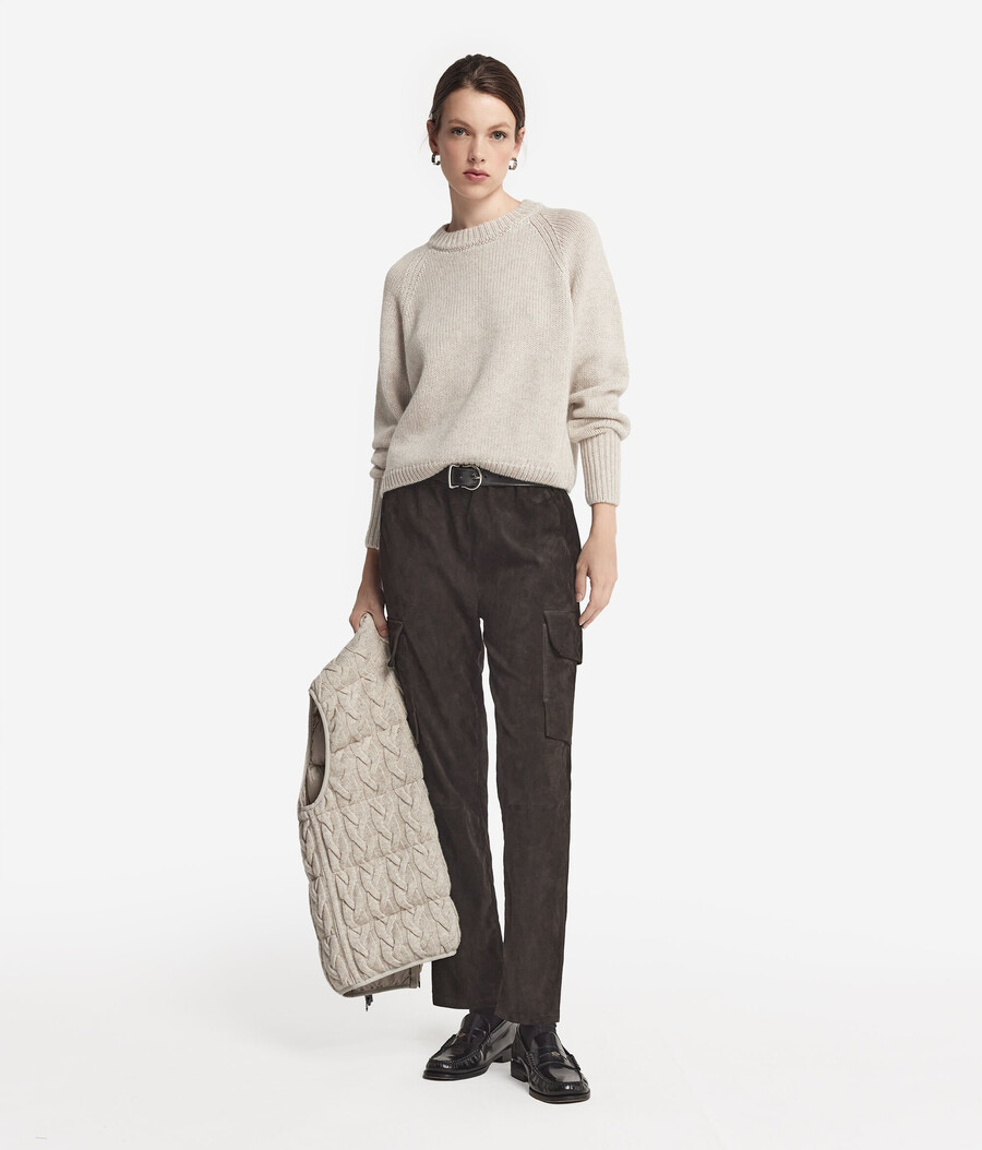 jersey de tricot de cachemira con cuello redondo