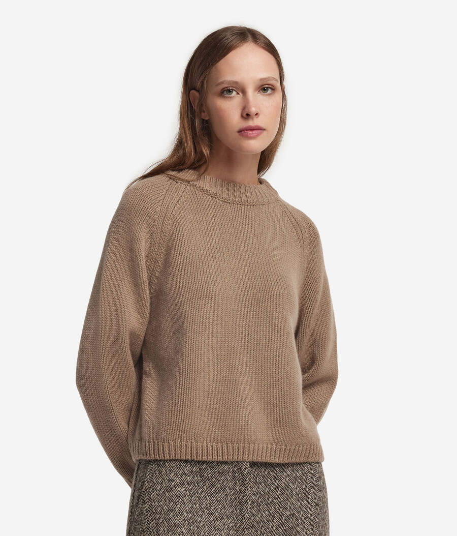 jersey de tricot de cachemira con cuello redondo