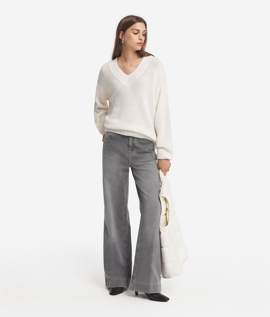 jersey de cuello en v de tricot de cachemira ultrasuave