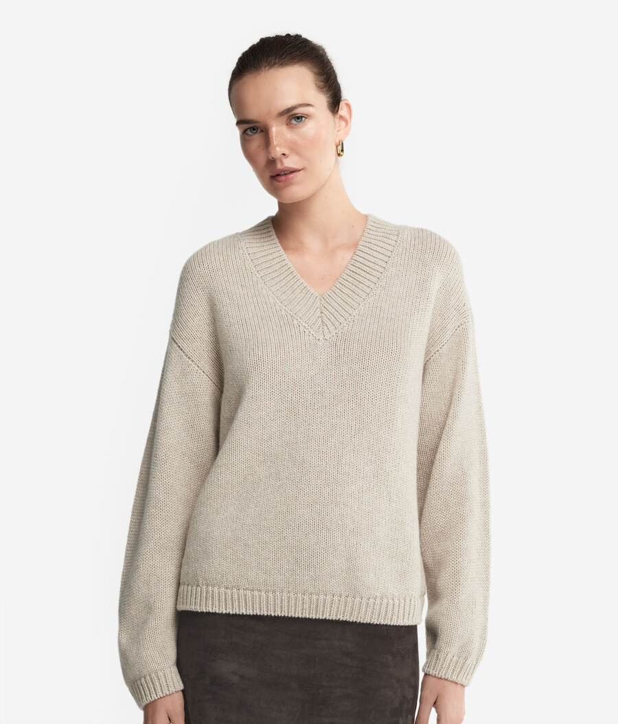 jersey de cuello en v de tricot de cachemira ultrasuave