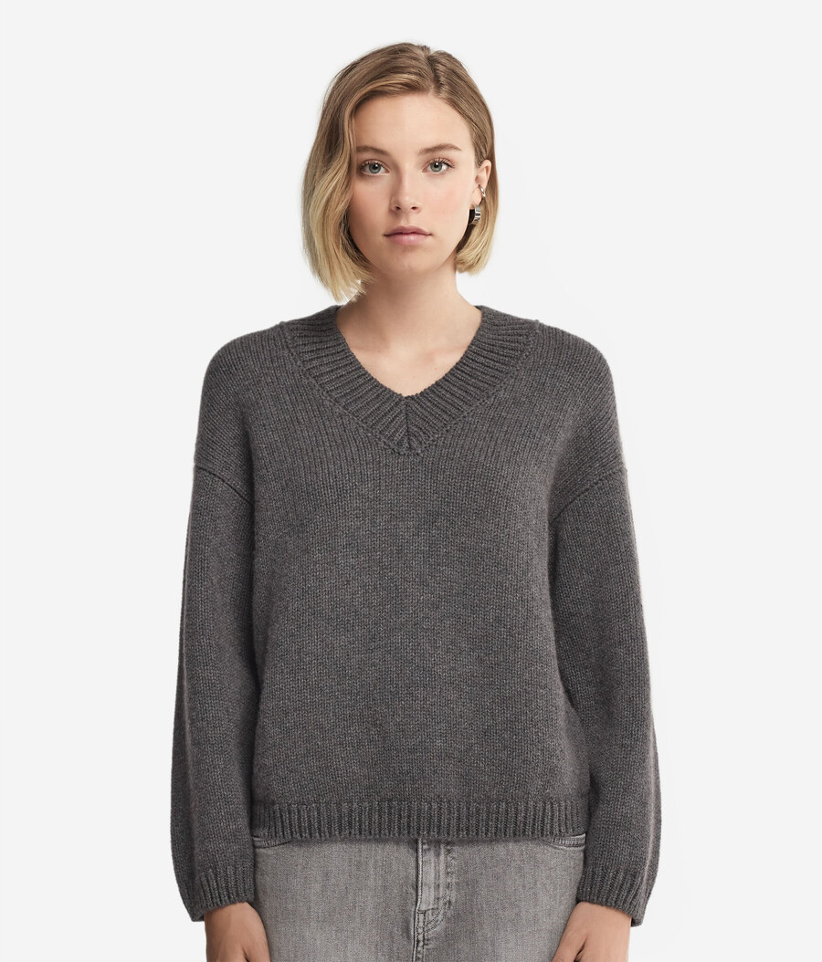 jersey de cuello en v de tricot de cachemira ultrasuave