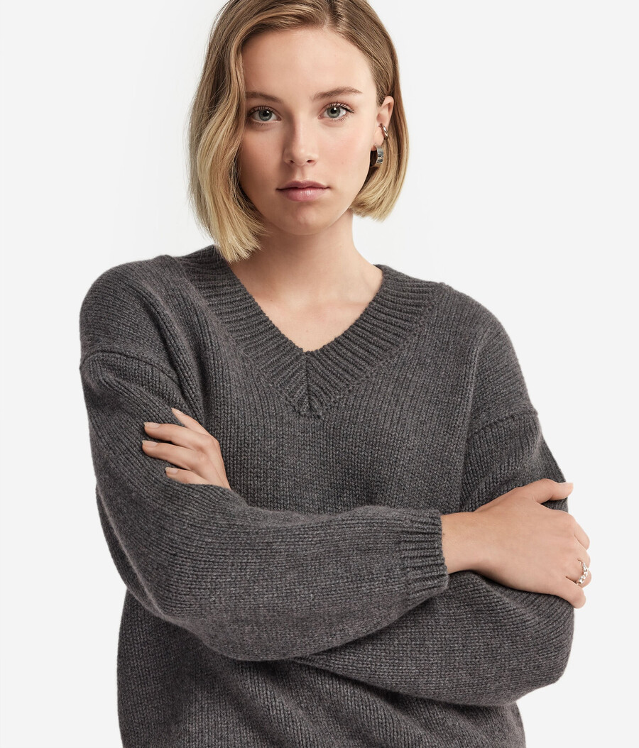 jersey de cuello en v de tricot de cachemira ultrasuave