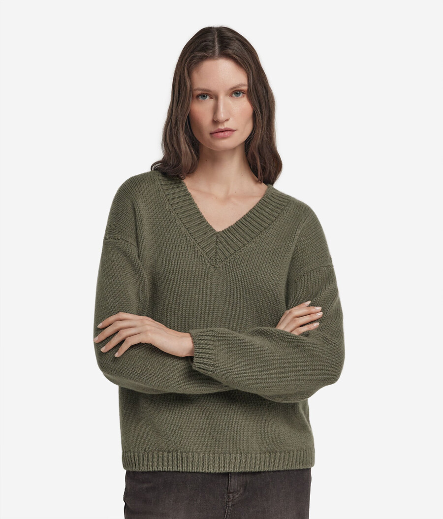 jersey de cuello en v de tricot de cachemira ultrasuave