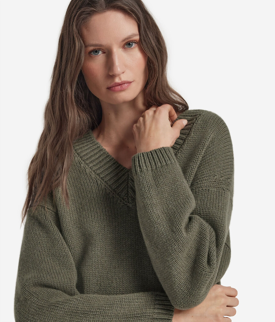 jersey de cuello en v de tricot de cachemira ultrasuave