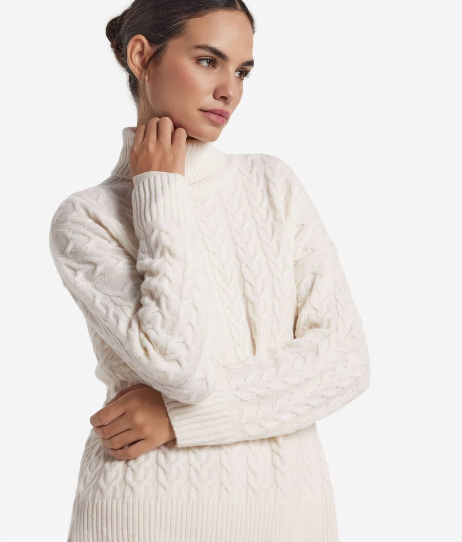 jersey de cuello alto con punto de cable de cachemira ultrasuave