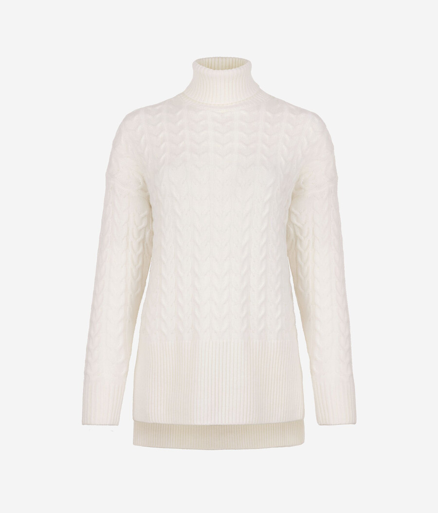 jersey de cuello alto con punto de cable de cachemira ultrasuave