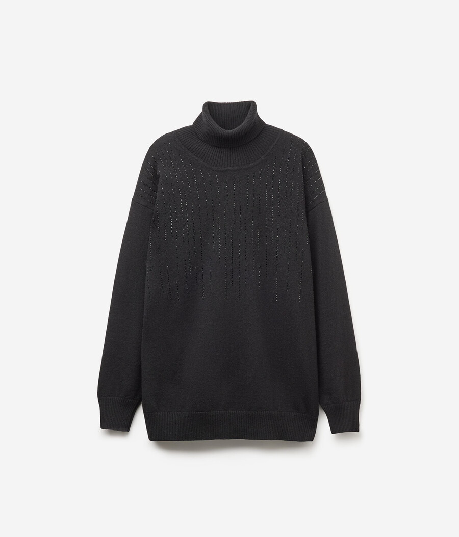 jersey de cuello alto de cachemira con pedrería