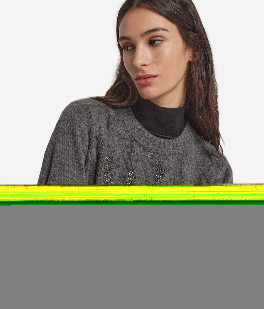 jersey de cachemira ultrasuave con cuello redondo punto trenzado y pedrería