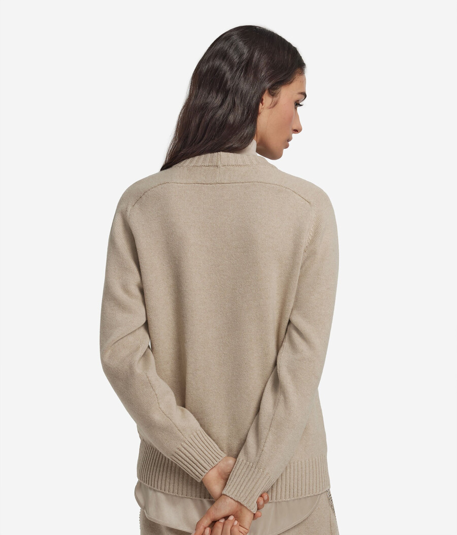 jersey de cachemira ultrasuave con cuello redondo punto trenzado y pedrería