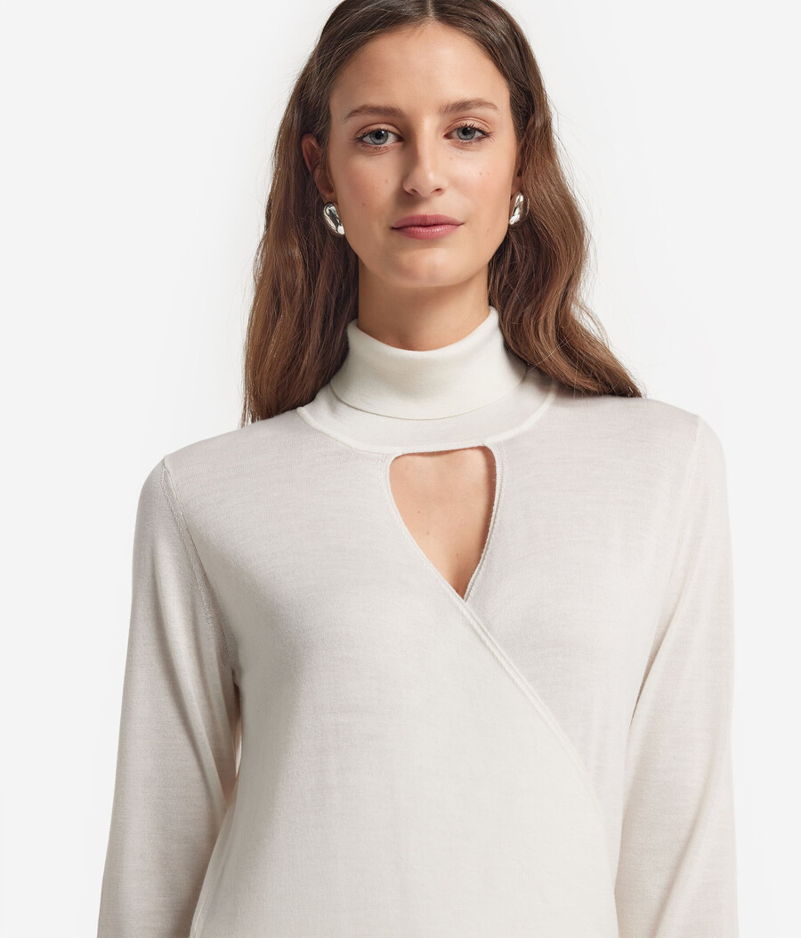 jersey cruzado de cuello alto de cachemira ultrafina