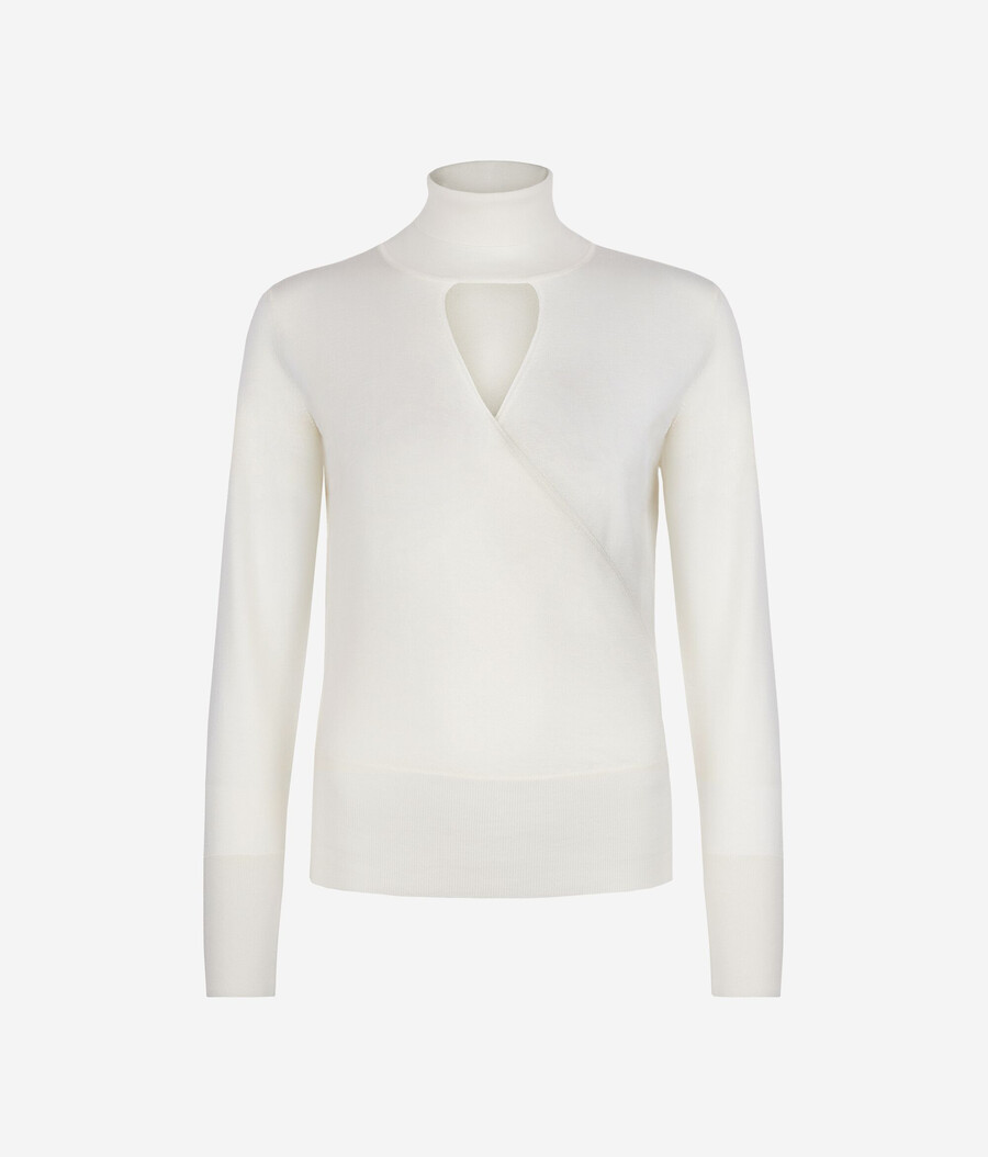 jersey cruzado de cuello alto de cachemira ultrafina