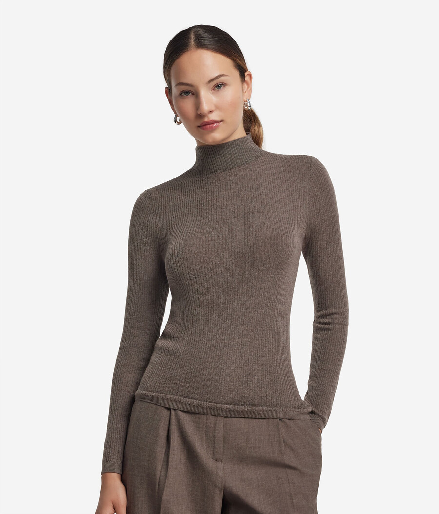 jersey de cuello alto de cachemira ultrafina acanalada