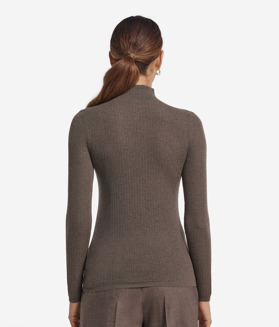 jersey de cuello alto de cachemira ultrafina acanalada