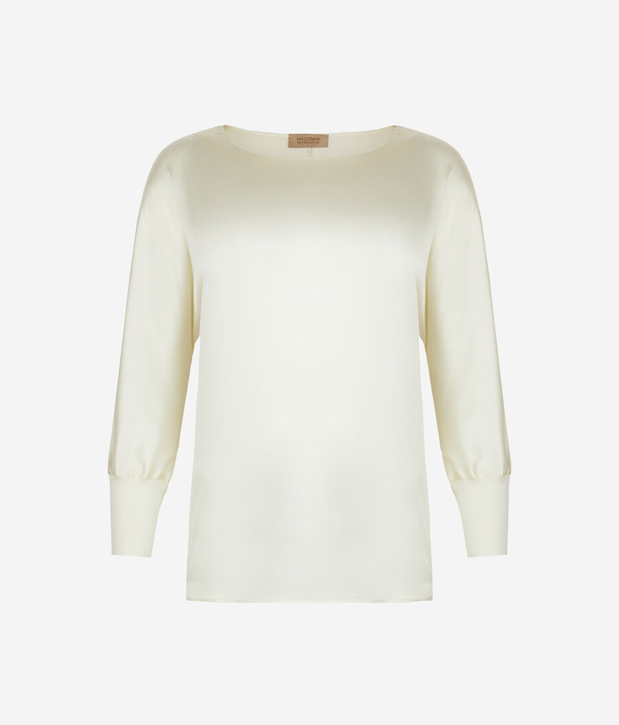 jersey de satén de seda con cuello redondo