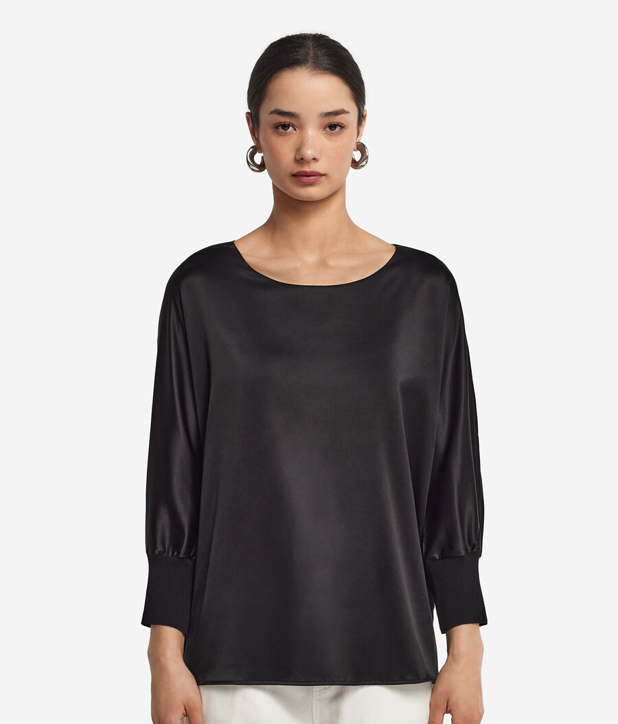 jersey de satén de seda con cuello redondo